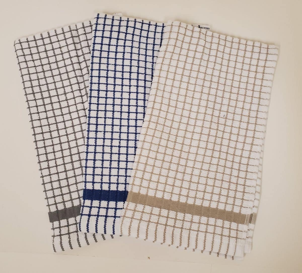 Terry Kitchen Towel 100% Cotton 16"x28" – (Beige, Navy, Grey) ($1.10 x piece)
