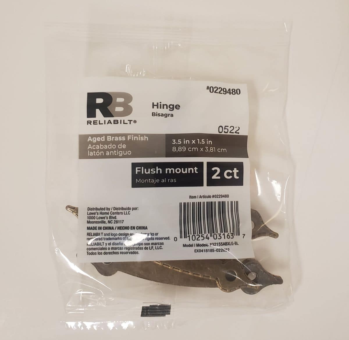 Reliability Aged Brass Finish Hinges (2pk)