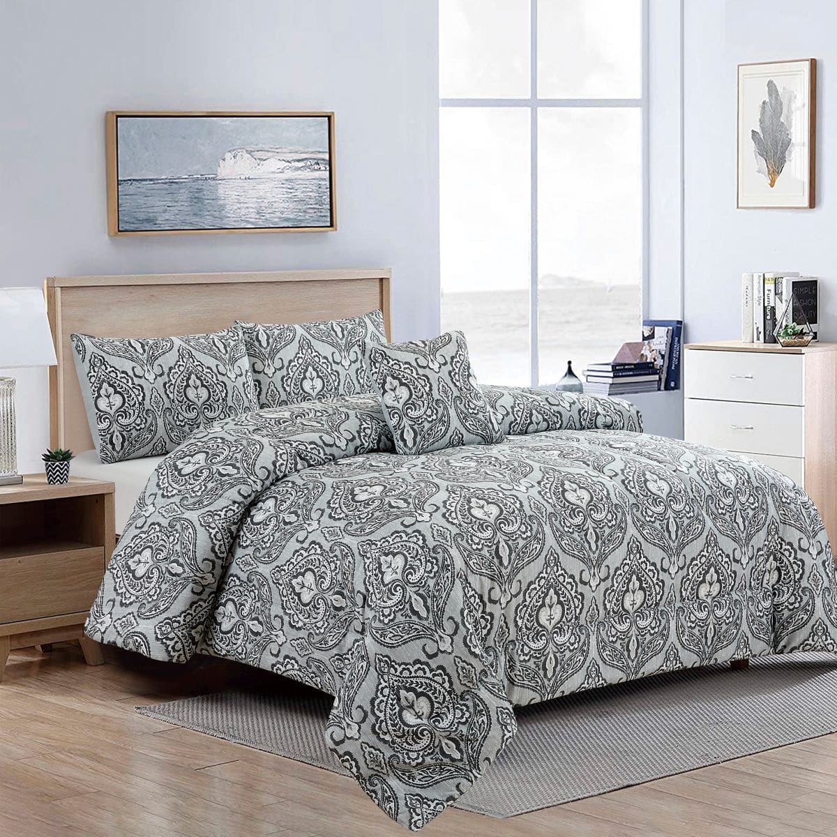 4PC Comforter Set - Jacquard / Grey (King)