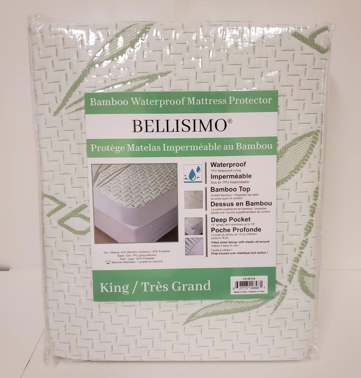 BELLISIMO Bamboo Waterproof Mattress Pad / Protector with Jersey Sides (King)