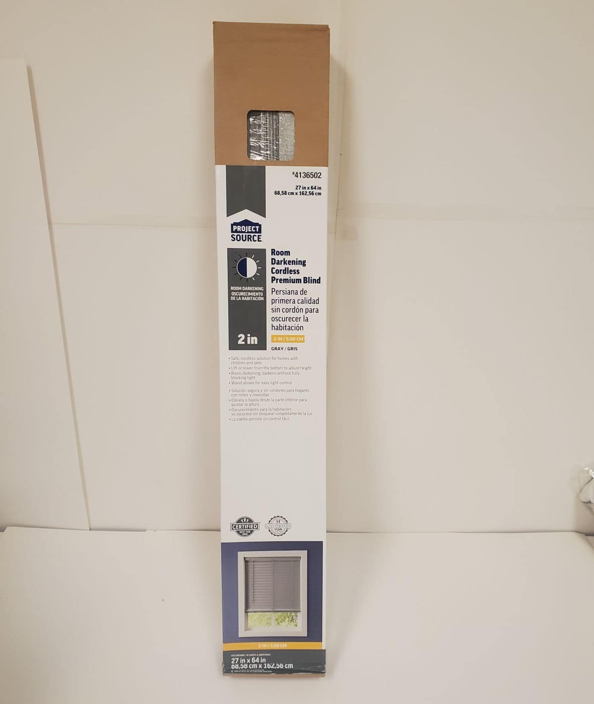Project Source Room Darkening Cordless Blind 27"x64" (Grey)