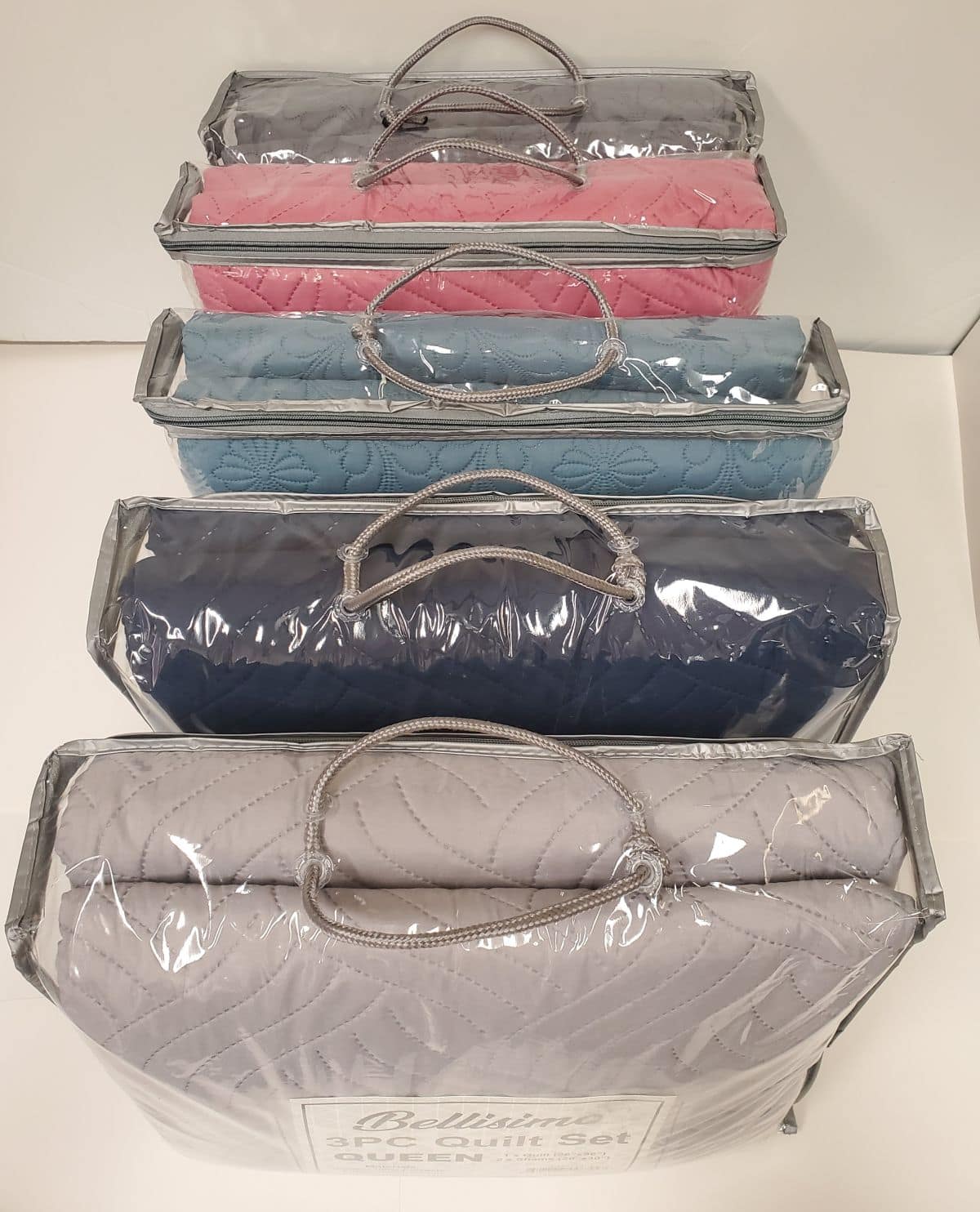 3PC Ultrasonic Quilt Set - Queen (Solid, 5 Colors) (96"x96") - Approx. 16" Drop - Image 2