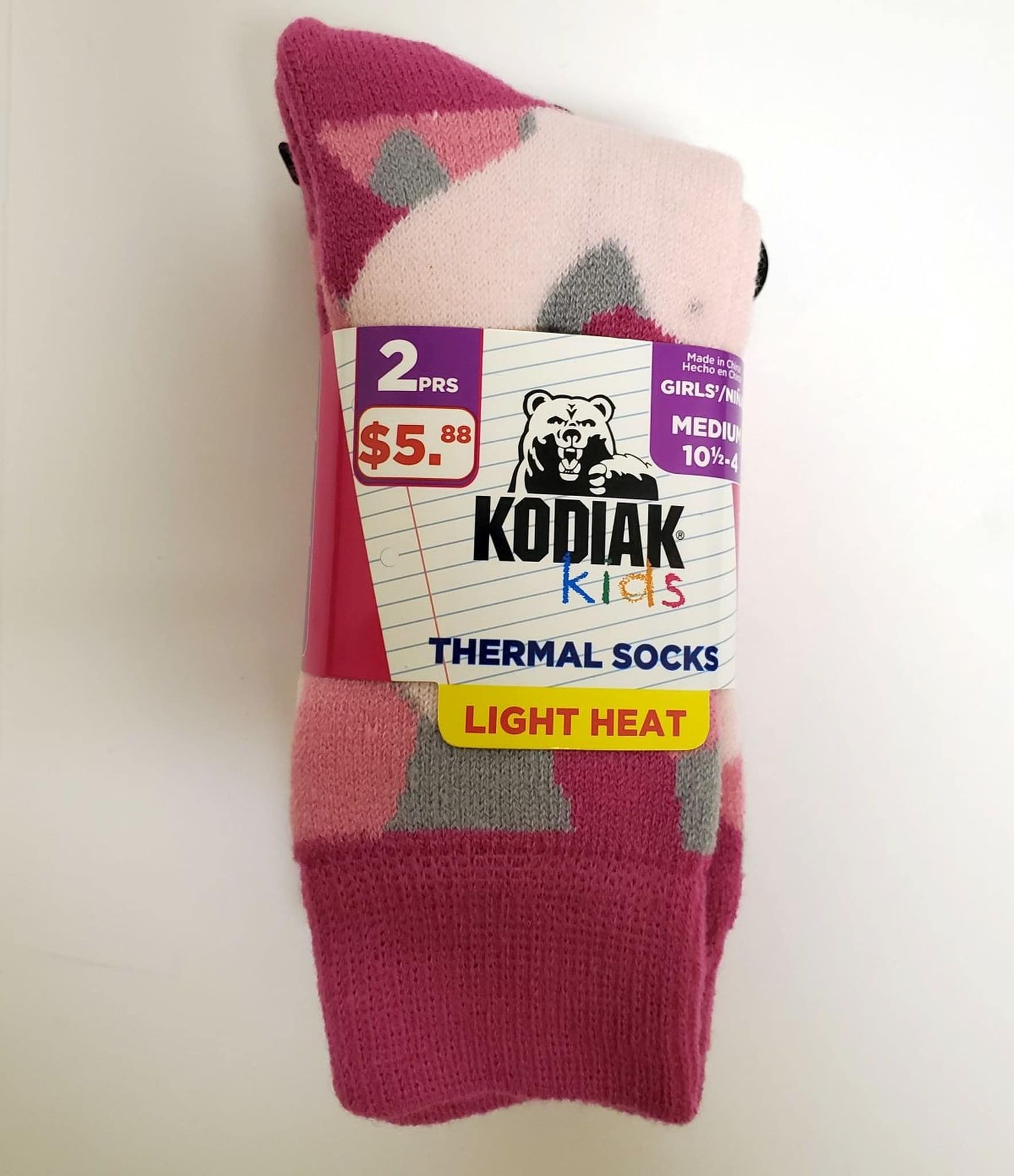 KODIAK Kids Thermal Socks 2Pk - Girls - Fuchsia