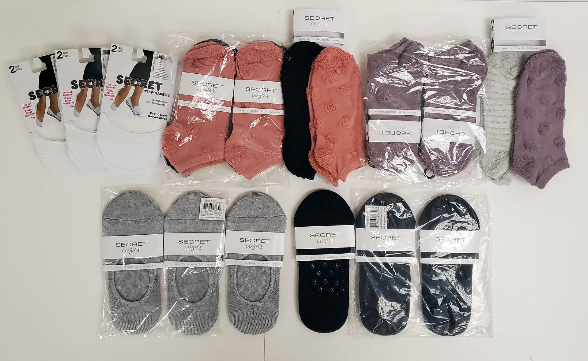 Secret Cozies - Low Cut & Sneaker Cut Socks & Foot Cover Socks (2pk x 9 / 1pk x 6)